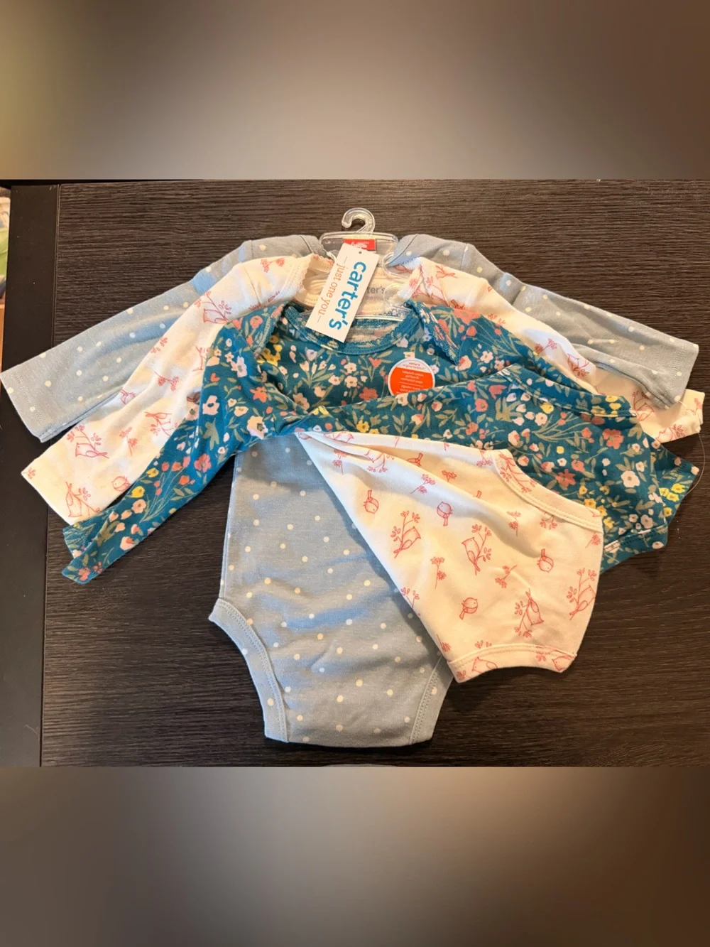 Carter's Teal Floral Long-Sleeve Baby Bodysuit Set